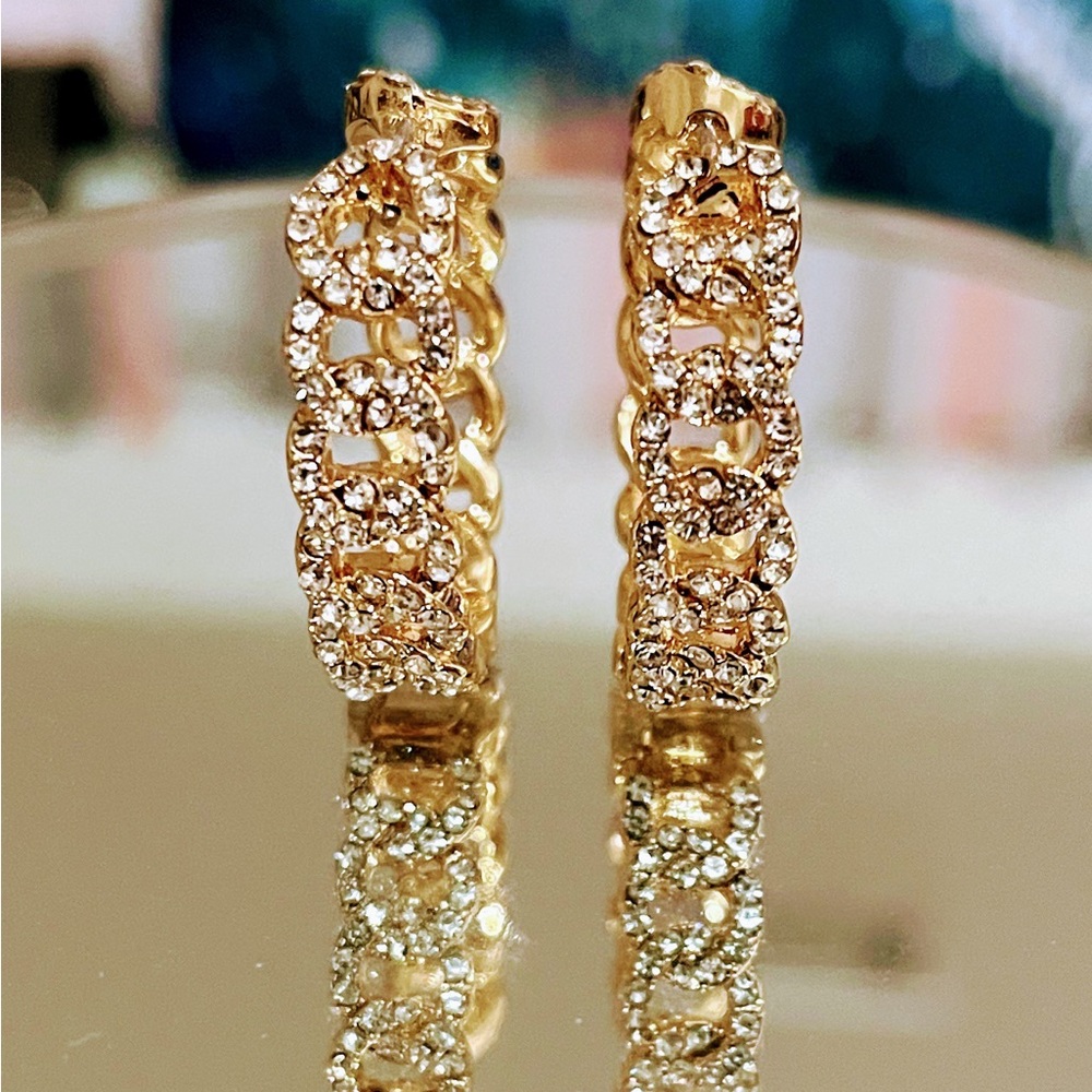 Vermeil Gold and Crystal Chain Link Earrings